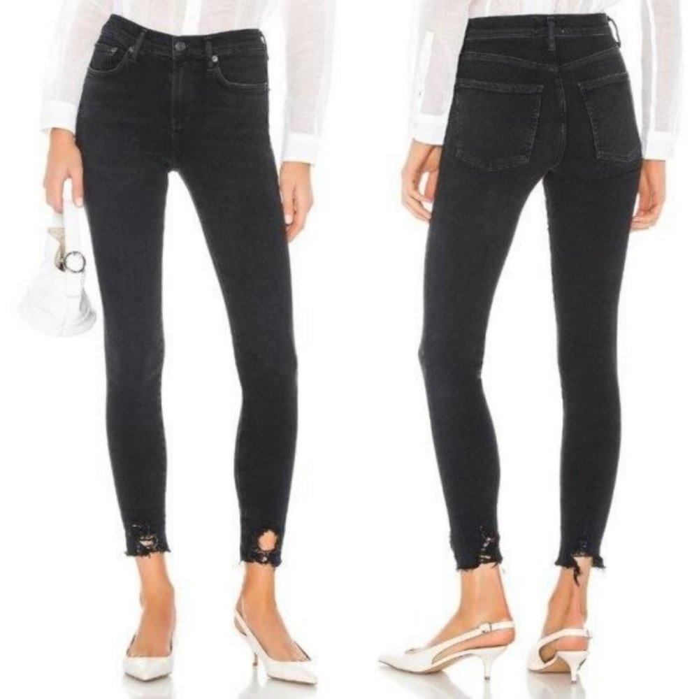 Agolde Black Raw Chewed Hem Skinny Jeans Sophie
